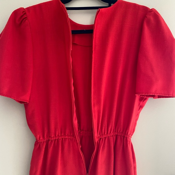 Vintage Red Short Sleeve Belted Pencil Sheath Midi Dress Size 12 - Picture 8 of 11